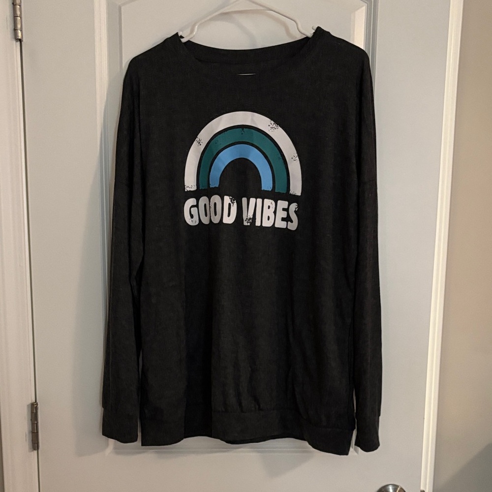 Black Long Sleeve Shirt with Blue Rainbow Graphic